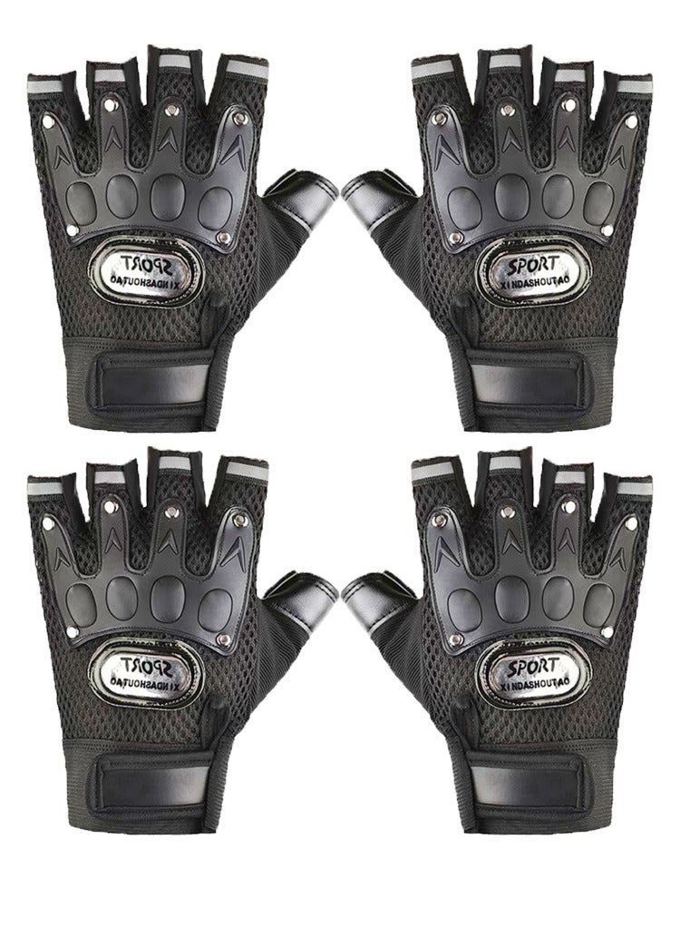 سبورت قفازات ركوب الدراجات الواقية بنصف الأصابع، 4 قطع، تصميم عالي الجودة غير قابل للانزلاق، غلاف جلدي مع حماية بلاستيكية قوية ضد الاصطدام، لسباقات الدراجات النارية والرياضات الخارجية. - Image 1