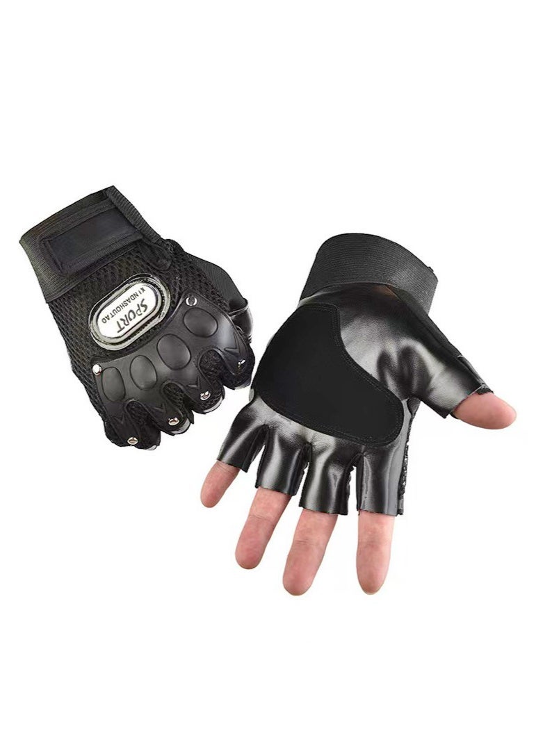 سبورت قفازات ركوب الدراجات الواقية بنصف الأصابع، 4 قطع، تصميم عالي الجودة غير قابل للانزلاق، غلاف جلدي مع حماية بلاستيكية قوية ضد الاصطدام، لسباقات الدراجات النارية والرياضات الخارجية. - Image 4