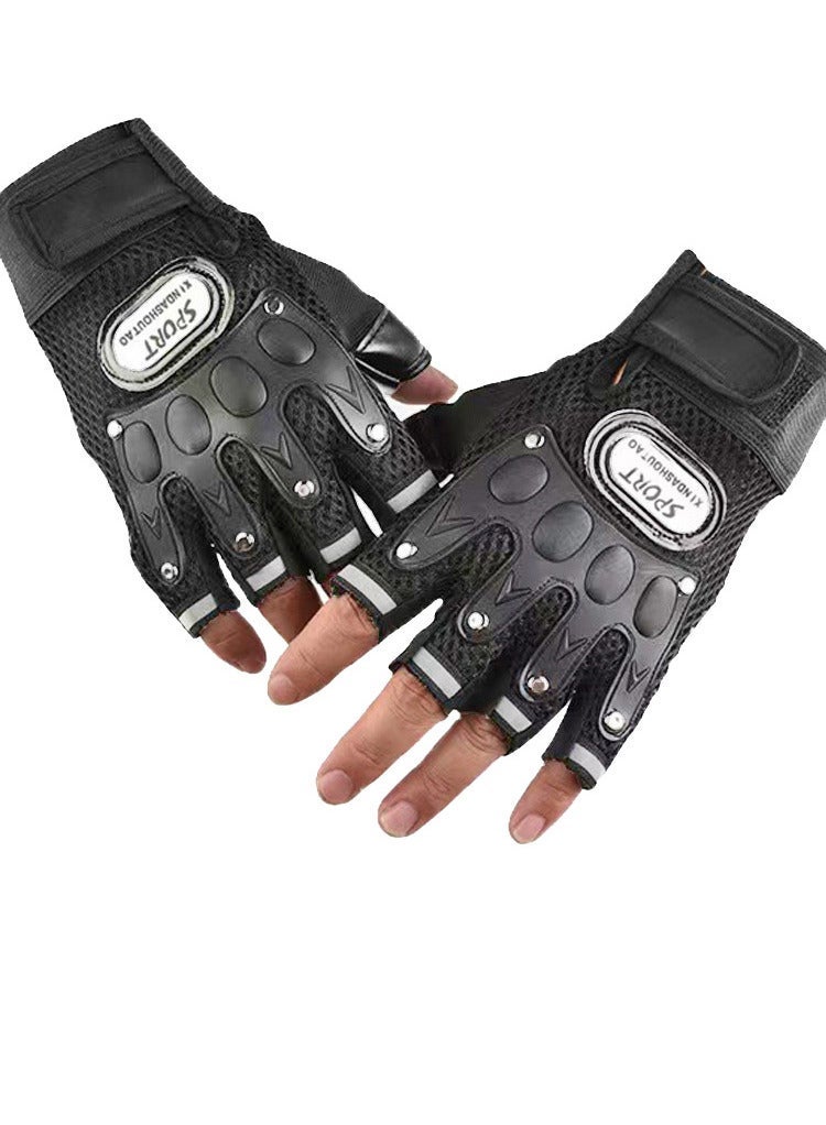 سبورت قفازات ركوب الدراجات الواقية بنصف الأصابع، 4 قطع، تصميم عالي الجودة غير قابل للانزلاق، غلاف جلدي مع حماية بلاستيكية قوية ضد الاصطدام، لسباقات الدراجات النارية والرياضات الخارجية. - Image 3
