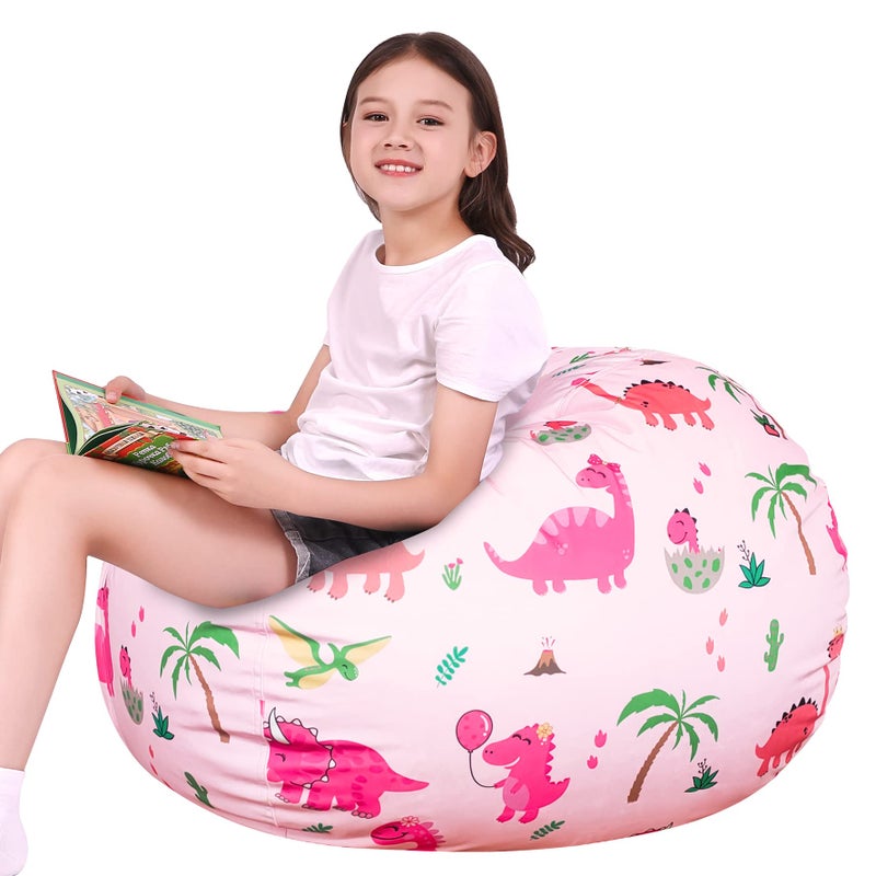 Lukeight Dinosaur Stuffed Animal Storage Bean Bag Chair Cover Premium Velvet Organizer with YKK Zipper Holds 80 Plush Toys Washable Kids Room Decor No Filling XLarge