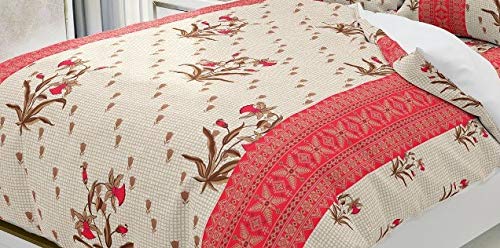 Temoli® Cotton Bedsheets for Beautiful Double Bed King Size King Size Cotton Bedsheets Combo with Pillow Covers 275X275 cm (Flower-Beige) - Image 2