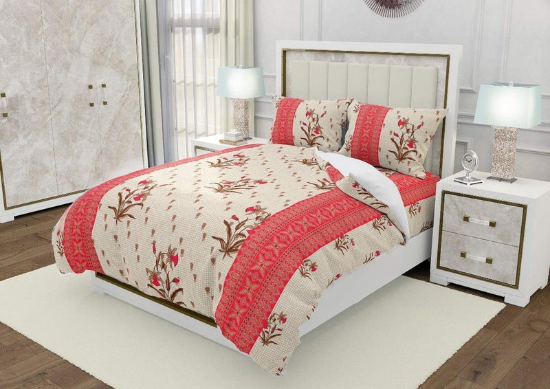 Temoli® Cotton Bedsheets for Beautiful Double Bed King Size King Size Cotton Bedsheets Combo with Pillow Covers 275X275 cm (Flower-Beige) - Image 5