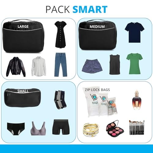 bago 8 Pcs Packing Cubes for Travel - 5 Travel Packing Cubes for Suitcases with 3 ZipLock Bags, Luggage Organizer Bags to Get Maximum Storage, Save Time & Effort to Pack (Black) - Image 4