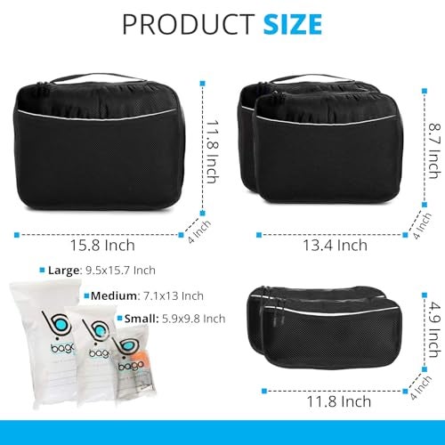 bago 8 Pcs Packing Cubes for Travel - 5 Travel Packing Cubes for Suitcases with 3 ZipLock Bags, Luggage Organizer Bags to Get Maximum Storage, Save Time & Effort to Pack (Black) - Image 2