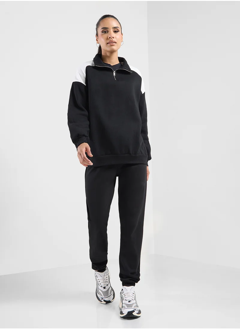 FRWD Colorblock Zip Up Plush Sweatshirt
