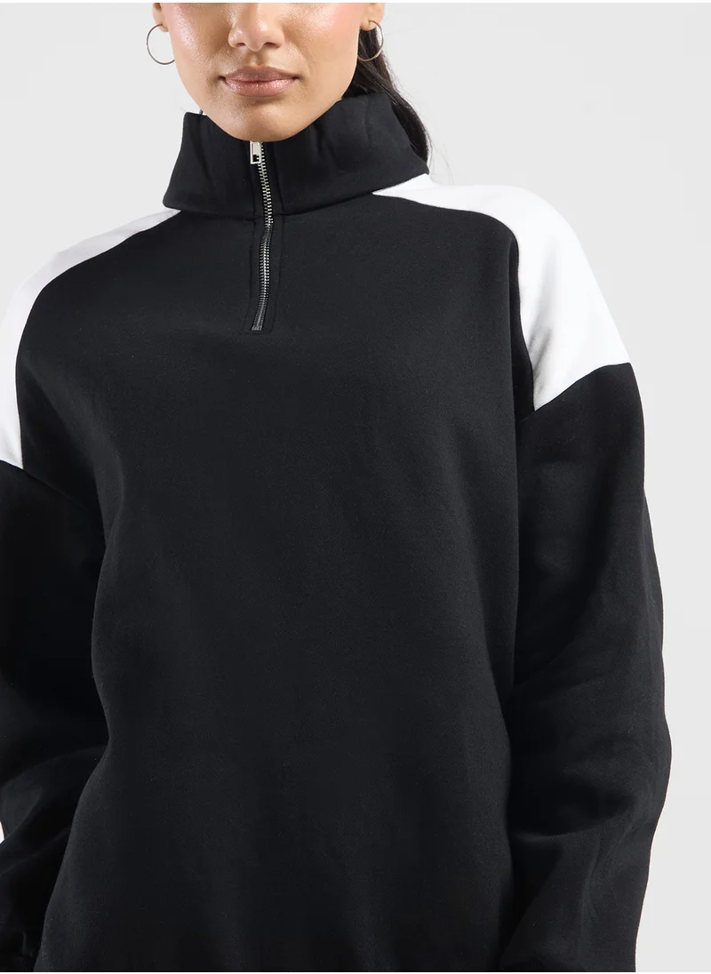 FRWD Colorblock Zip Up Plush Sweatshirt