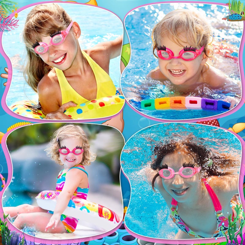 Konohan 2 Pieces Kids Swim Goggles Eyelashes Girls Funny Swim Goggle No Slip Leak Anti Fog UV Glasses for Lash Extensions(Pink, Rose Red) - Image 4