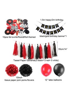 Easy Joy Rock and Roll Themed Birthday Party Decoration Rock Star Foil Swirl Happy Birthday Banner Tassel Paper Garlands Tissue Pom Poms Decor 40pcs Easy Joy  - Image 3
