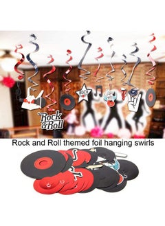 Easy Joy Rock and Roll Themed Birthday Party Decoration Rock Star Foil Swirl Happy Birthday Banner Tassel Paper Garlands Tissue Pom Poms Decor 40pcs Easy Joy  - Image 5