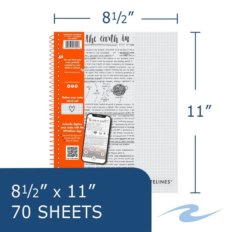 WHITELINES ROARING SPRING Spiral Graph Ruled Notebook, Digitally Download Your Notes with FREE App, Premium Gray Paper, 11" x 8.5" 70 Sheets - Image 2