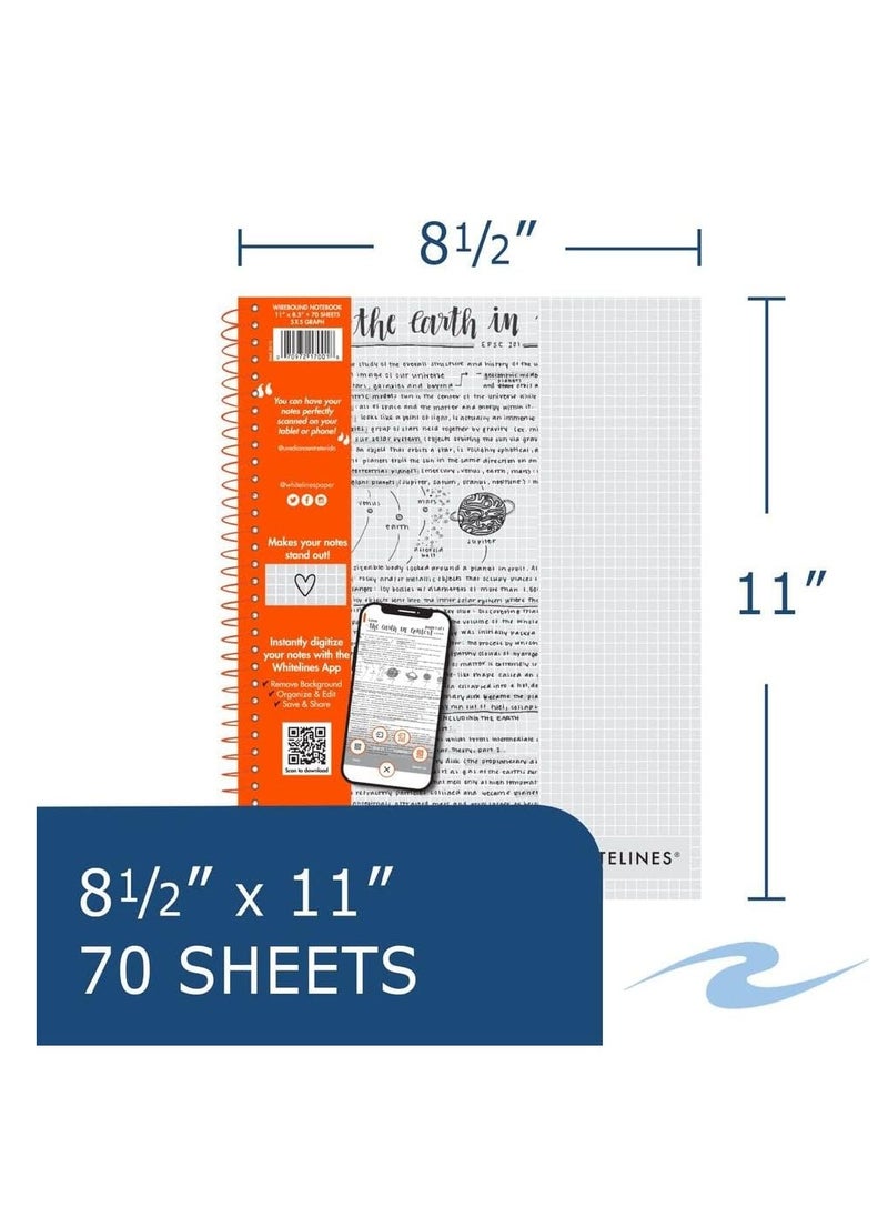 Roaring Spring - ROARING SPRING Whitelines Spiral Graph Ruled Notebook, Digitally Download Your Notes with FREE App, Premium Gray Paper, 11" x 8.5" 70 Sheets - Image 1