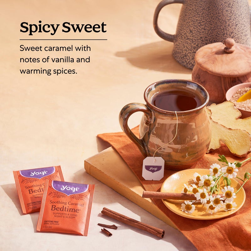 Yogi Tea Soothing Caramel Bedtime Tea - 16 Tea Bags per Pack (6 Packs) - Calming Sleep Tea - Supports Good Sleep - Includes Chamomile Flower, Rooibos Leaf, Roasted Chicory Root & More - Image 4