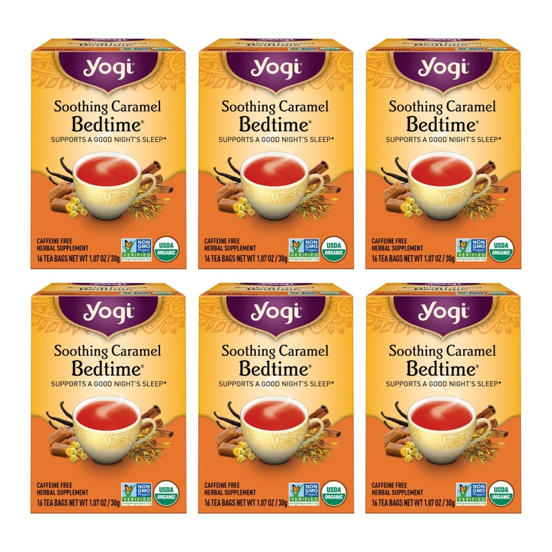 Yogi Tea Soothing Caramel Bedtime Tea - 16 Tea Bags per Pack (6 Packs) - Calming Sleep Tea - Supports Good Sleep - Includes Chamomile Flower, Rooibos Leaf, Roasted Chicory Root & More - Image 1