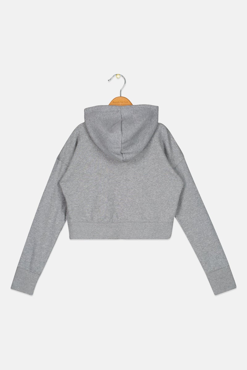 Nike Kids Girl Standard Fit Hooded Brand Logo Outdoor Sweatshirt, Grey - Image 3