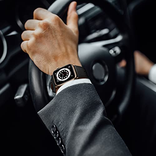 OUHENG Leather Bands Compatible with Apple Watch Band 42mm/41mm/40mm/38mm, Genuine Leather Replacement Strap for iWatch SE3 SE2 SE Series 11 10 9 8 7 6 5 4 3 2 1 (Black/Bronze Gold) - Image 5