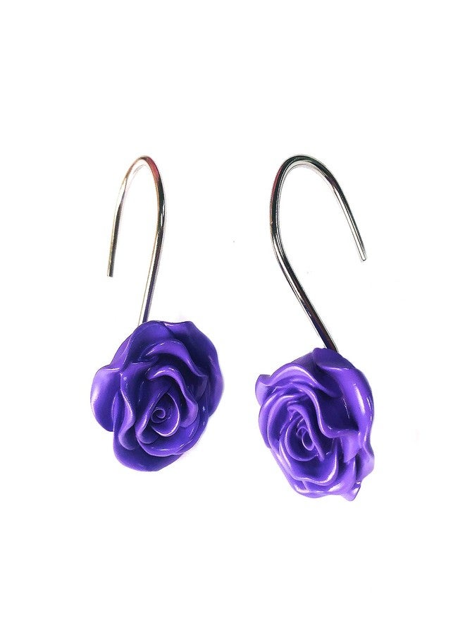 DLD12 PCS Home Fashion Decorative Anti Rust Shower Curtain Hooks Rose Design Shower Curtain Rings Hooks(Purple) - Image 2