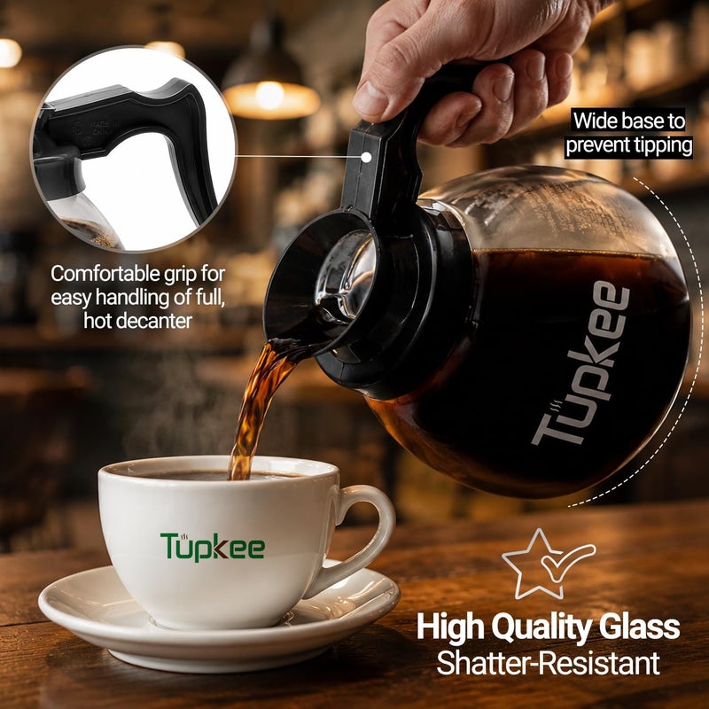 Tupkee بديل لإبريق القهوة التجاري – كأس زجاجي مقاوم للكسر مخصص للمطاعم، سعة 64 أونصة، 12 كوب، مقبض أسود/النموذج العادي، متوافق مع إبريقي Wilbur Curtis وBloomfield وBunn للقهوة - Image 2