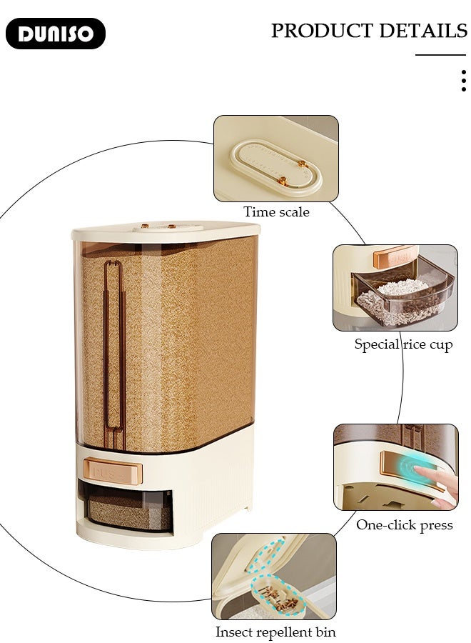 DUNISO Rice Storage Containers,Rice Dispenser,Rice storage Large Grain Container Storage with Measuring Cup & Time Scale,Household Cereal Dispenser Bucket for Home Kitchen Pantry Rice Corn - Image 3