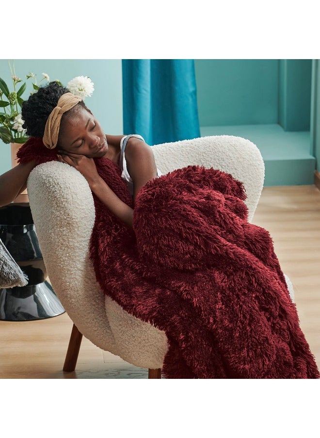 Bedsure - Bedsure Burgundy Red Throw Blanket for Couch, Fluffy Fuzzy Red Blankets & Throws for Bed, Sofa, Cozy Plush Sherpa Fleece Faux Fur Blanket, Maroon Red Christmas Blanket Red Gifts for Women, Men, 50x60 - Image 1