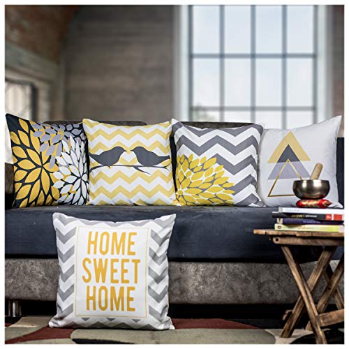 Vendola Multicolor Microfiber Satin 250TC Cushion Pillow Covers, Multicolor, Set of 5 (24X24 Inches, Iris Yellow) - Image 1
