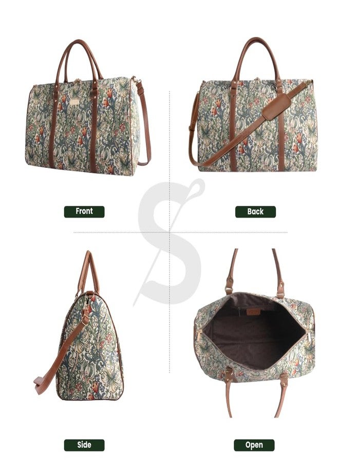 سينار حقيبة سفر كبيرة من Signare Tapestry، حقيبة سفر ليلية، حقيبة نهاية أسبوع للنساء بتصميم ويليام موريس (زنبق ذهبي، BHOLD-GLILY) - Image 2