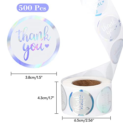 joycraft 500Pcs Thank You Stickers, 1.5 inch Holographic Rainbow Silver Gift Stickers Roll, Round Thank You Labels for Small Business, Envelope Seals, Gift Wrapping, Bags - Image 3