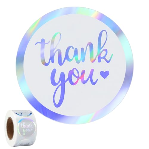 joycraft 500Pcs Thank You Stickers, 1.5 inch Holographic Rainbow Silver Gift Stickers Roll, Round Thank You Labels for Small Business, Envelope Seals, Gift Wrapping, Bags - Image 1