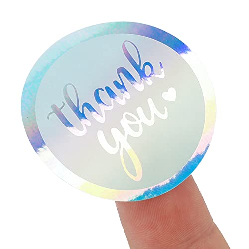 joycraft 500Pcs Thank You Stickers, 1.5 inch Holographic Rainbow Silver Gift Stickers Roll, Round Thank You Labels for Small Business, Envelope Seals, Gift Wrapping, Bags - Image 2