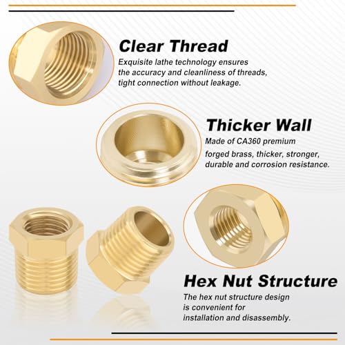 KOOTANS 4pcs Heavy Duty 3/8 NPT Male Thread to 1/4 NPT Female Thread Brass Reducer Hex Bushing Brass Fitting Pipe Hose Tube Adapter Convert - Image 3