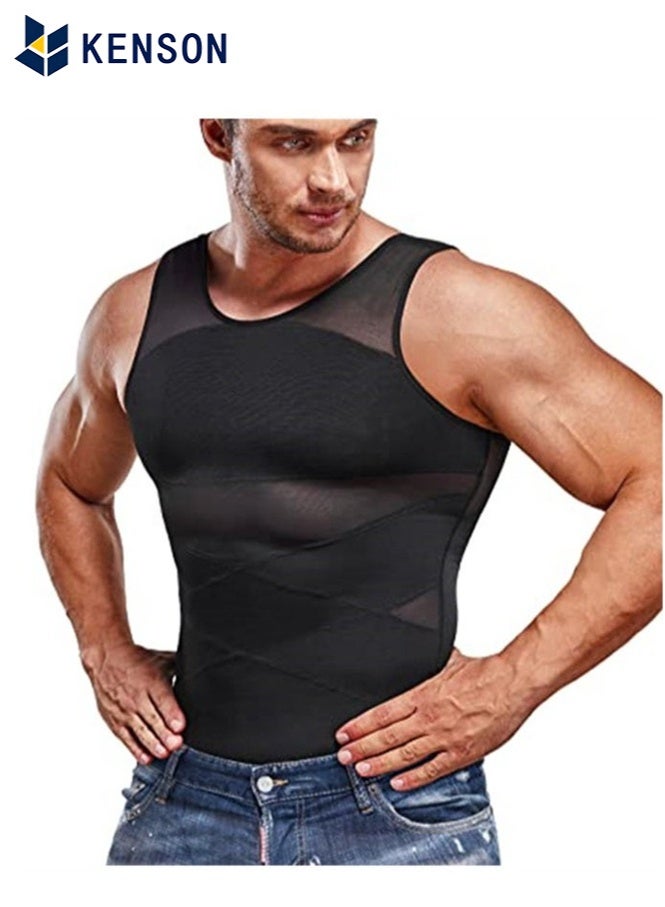 كِينْسُون قميص ضغط للرجال قميص تنحيف الجسم المشكل تانك توب للتثدي بدون أكمام ملابس داخلية سترة الرجال XL - Image 1
