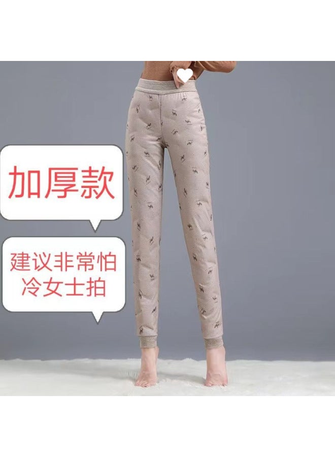 Women's High-waisted Slim-fit Down Pants With White Duck Down Lining, Winter Fleece-lined Thickened Thermal Cotton Pants