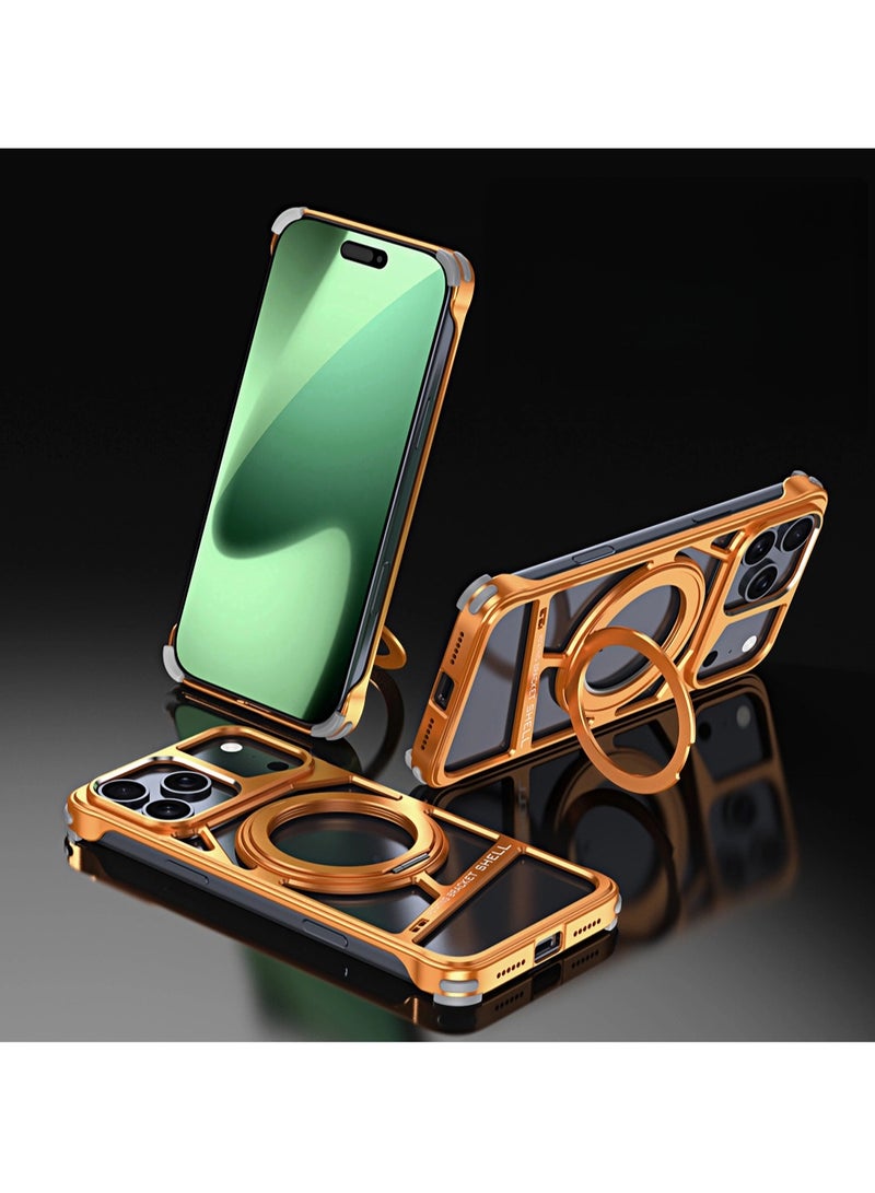 general iPhone 17 Pro Rotating Stand Magnetic Metal Skeleton Thermal Protection Case Drop-proof and Wear-resistant MagSafe Compatible Case