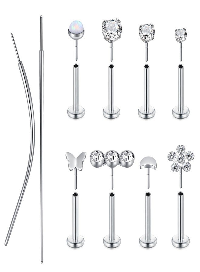 D.Bella 16G Piercing Taper Insertion Tool Flat Back Earrings Studs Push in Threadless Nose Studs Plated Surgical Stainless Steel Labret Lip Cartilage Helix Tragus Piercing Jewelry for Women Men - Image 1