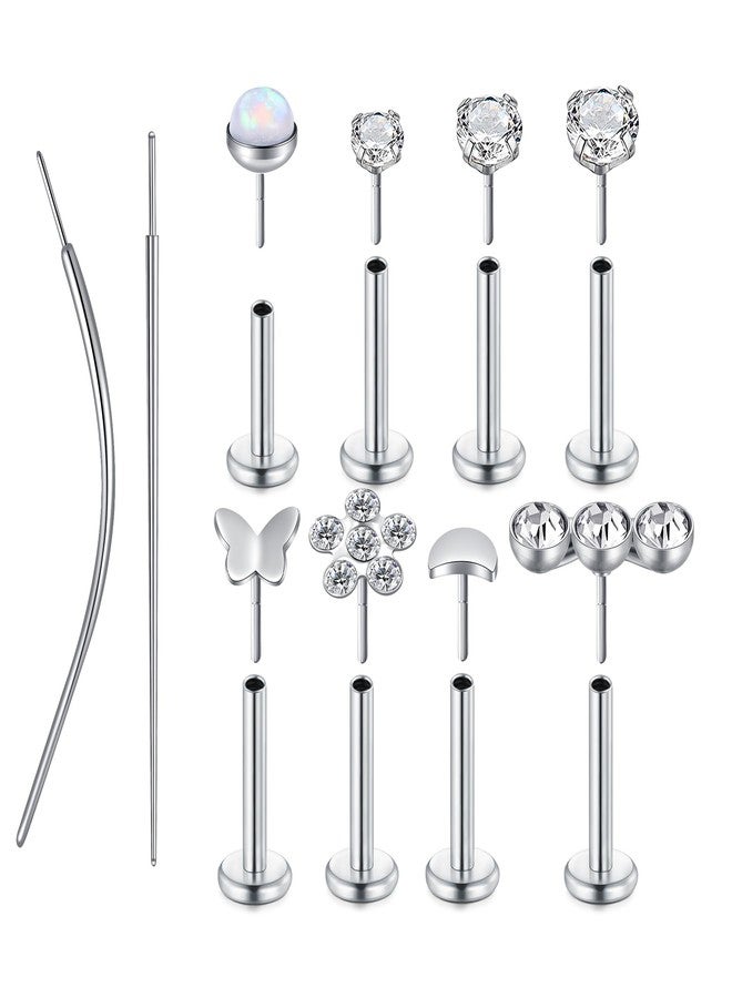 D.Bella 16G Piercing Taper Insertion Tool Flat Back Earrings Studs Push in Threadless Nose Studs Plated Surgical Stainless Steel Labret Lip Cartilage Helix Tragus Piercing Jewelry for Women Men - Image 3