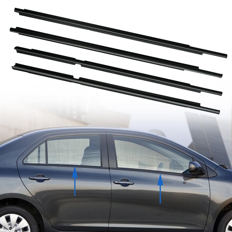 Generic KMBNTU 4Pcs Front & Rear Weatherstrip Window Molding Trim Seal Belt Fit for Toyota Yaris 2005-2011 Vitz 2005-2010,Replace 68160-52110 68180-52100 68210-52110 68230-52100  - Image 1