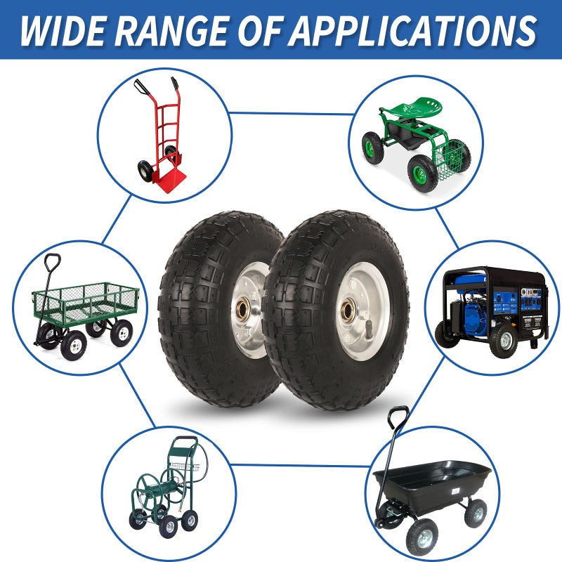 GICOOL 4.10/3.50-4" Tire and Wheel, 10" Pneumatic Tire, with 2.25" Offset Hub, 5/8" Axle Bore Hole, Sealed Bearings, for Hand Truck Trolley Dolly Garden Wagon Cart Wheel Replacement, 2 Pack - Image 3