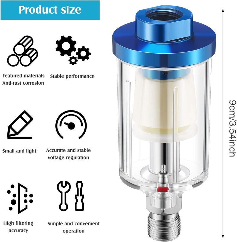 Hortsun Pack of 6 Small Water Oil Separator Filter 14 Inch NPT Inlet and Outlet Air Compressor Moisture Filter Airbrush Water Separator for Spray Paint Air Line Compressor Fitting Blue - Image 2