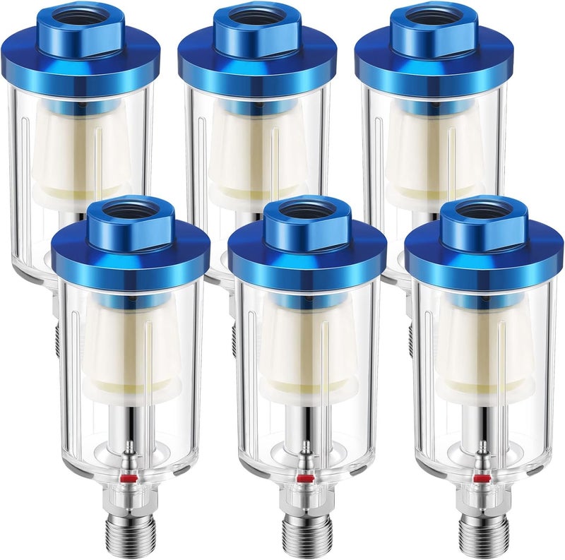 Hortsun Pack of 6 Small Water Oil Separator Filter 14 Inch NPT Inlet and Outlet Air Compressor Moisture Filter Airbrush Water Separator for Spray Paint Air Line Compressor Fitting Blue - Image 1