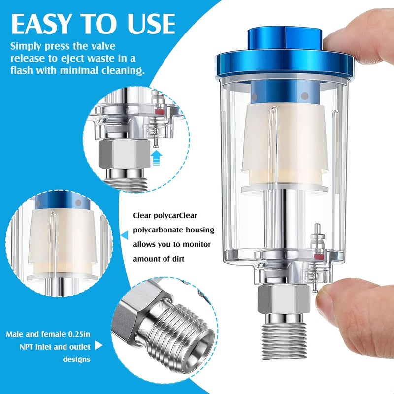 Hortsun Pack of 6 Small Water Oil Separator Filter 14 Inch NPT Inlet and Outlet Air Compressor Moisture Filter Airbrush Water Separator for Spray Paint Air Line Compressor Fitting Blue - Image 3