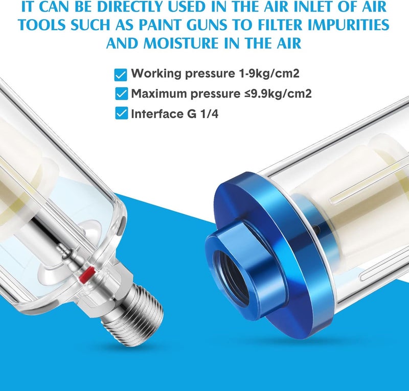 Hortsun Pack of 6 Small Water Oil Separator Filter 14 Inch NPT Inlet and Outlet Air Compressor Moisture Filter Airbrush Water Separator for Spray Paint Air Line Compressor Fitting Blue - Image 4