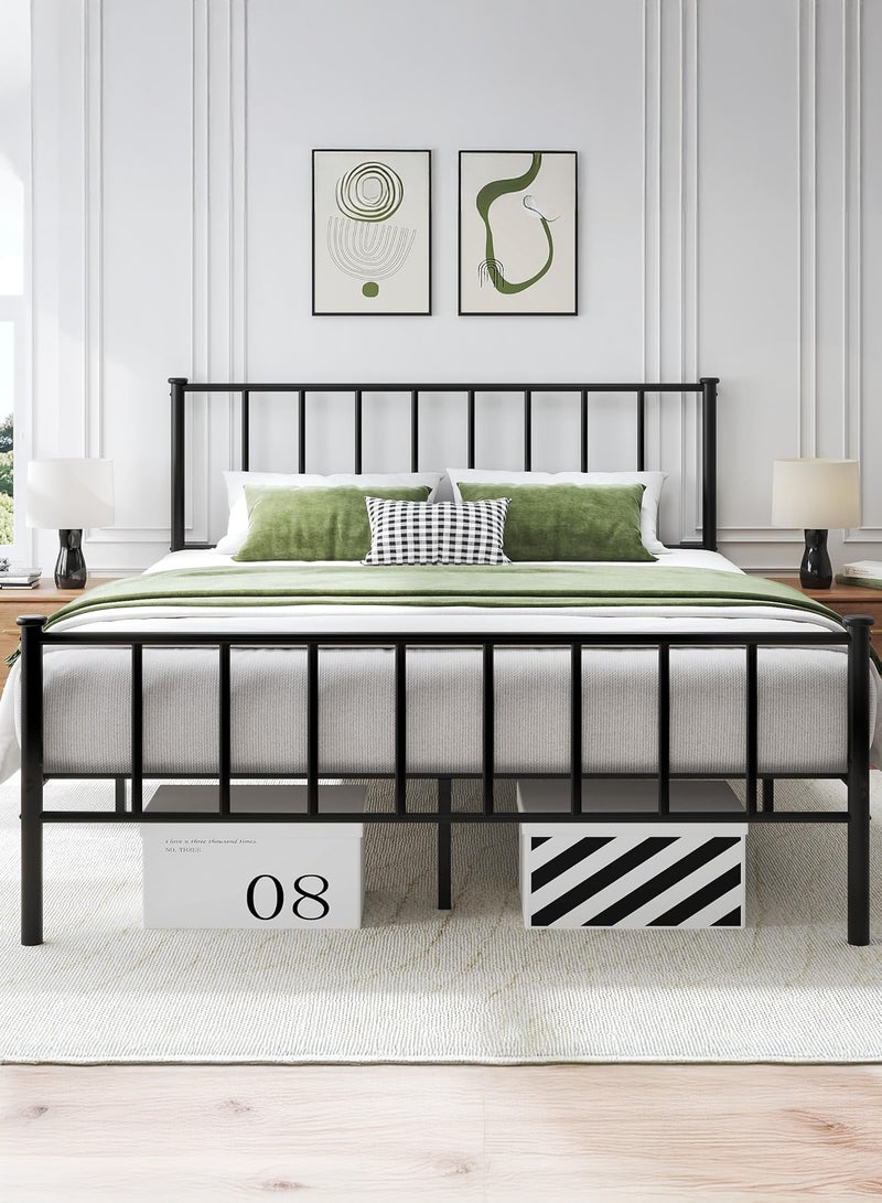 يانارا إطار سرير معدني أسود مع رأس ولوح قدم، قاعدة مرتبة مع دعامة من الشرائح الفولاذية، تخزين أسفل السرير، لا حاجة إلى قاعدة صندوقية، سهل التركيب ‎120×200 سم / ‎160×200 سم / ‎180×200 سم، مقاس صغير مزدوج / كوين / كينغ - Image 1