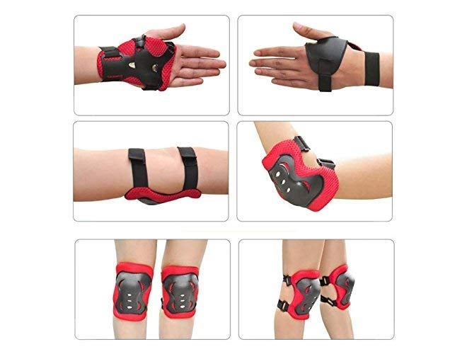 JERN طقم واقيات للأطفال للتزلج/ركوب الدراجات/السكوتر/الزلاجات 6 قطع، مبطن بـ EVA مع بلاستيك (واقيات للركبة، الكوع والراحة) (أحمر) - Image 2