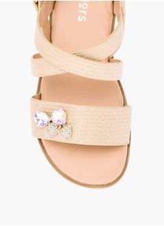 JUNIORS Girls Bow Embellished Sandals with Hook and Loop Closure  - Image 3