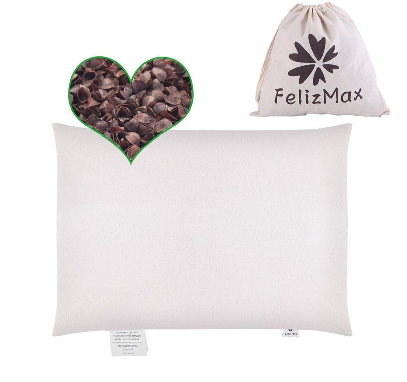 Organic Buckwheat Pillow for Sleeping 100 Natural Premium buckwheat Hulls Organic Cotton Cover for Cool Sleep Neck Support for Back and Side Sleepers Buckwheat RefillStandard Size 20 x 26