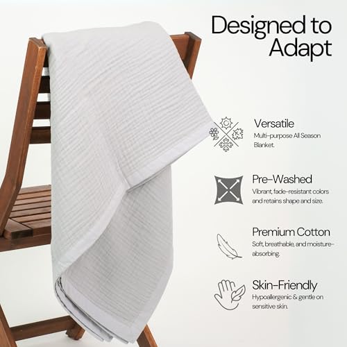 Salt Earth 100% Cotton Muslin Throw Blanket Gauze Blanket 55"X75" Twin, 4 Layered, Couch, Bed, Living Room, Home, Lightweight, All Season Blankets & Throws, Easy wash, Skin Friendly (Scottish Grey) - Image 3