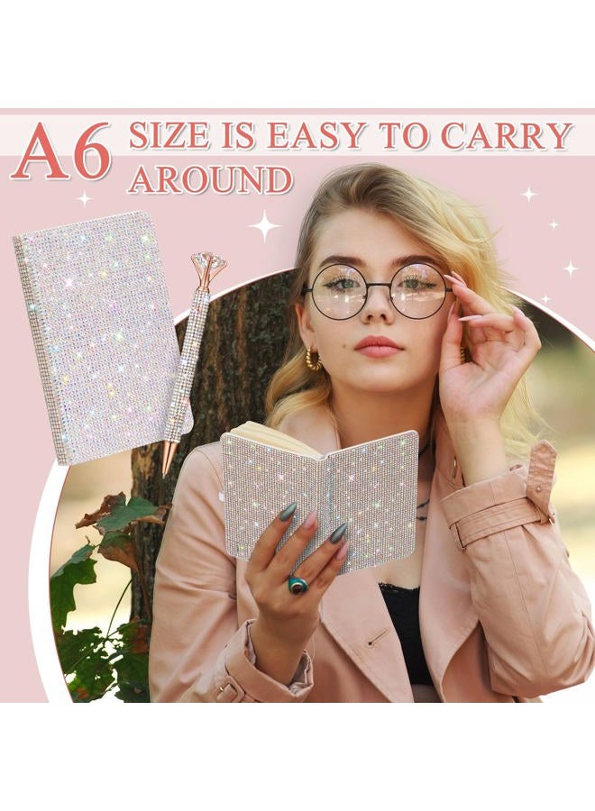 Resholder A6 Bling Pocket Notebook and Rhinestone Pen Sets Diamond Small Mini Leather Hardcover Notebook with 160 Pages, 3.7" x 5.5" (Silver) - Image 4