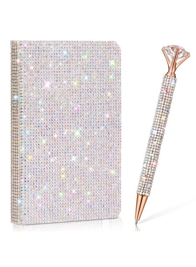 Resholder A6 Bling Pocket Notebook and Rhinestone Pen Sets Diamond Small Mini Leather Hardcover Notebook with 160 Pages, 3.7" x 5.5" (Silver) - Image 1