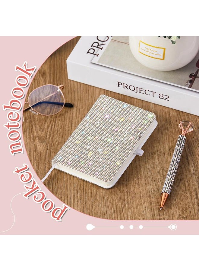 Resholder A6 Bling Pocket Notebook and Rhinestone Pen Sets Diamond Small Mini Leather Hardcover Notebook with 160 Pages, 3.7" x 5.5" (Silver) - Image 5