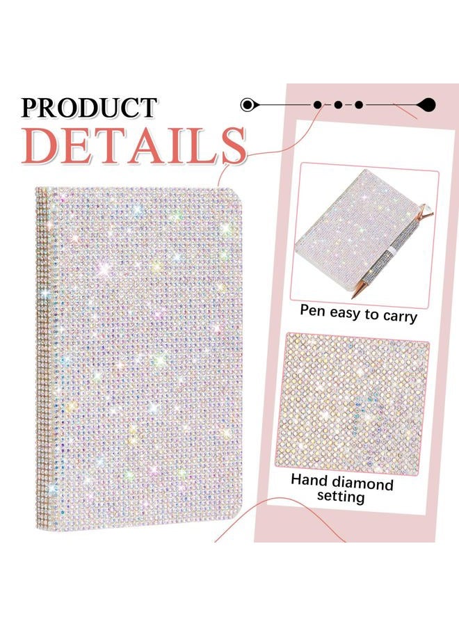 Resholder A6 Bling Pocket Notebook and Rhinestone Pen Sets Diamond Small Mini Leather Hardcover Notebook with 160 Pages, 3.7" x 5.5" (Silver) - Image 3