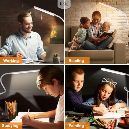 BROLAVIYA Overhead Flexible LED Desk Lamp with Clamp, 3 Modes, 10 Brightness, Eye-Caring, Long Flexible Gooseneck for Home, Office, Desktop,Bedroom, Reading, Study lamp, White - Image 2